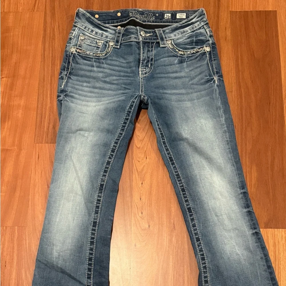 NEW Miss Me Women’s Denim Jeans Boot Mini Flare Size 26 Medium Wash Rhinestone - Picture 3 of 12